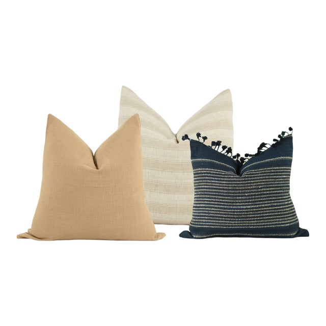 Navy Blue & Beige Pillow Cover Set 3 Pieces Chairish