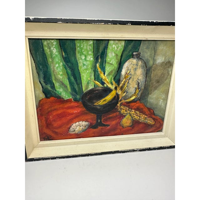 Wood Mid Century Modern Still Life Framed Original Oil Painting For Sale - Image 7 of 12