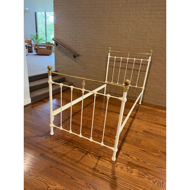 Mid 20th Century Pair of Brass and White Painted Iron Beds For Sale - Image 5 of 11