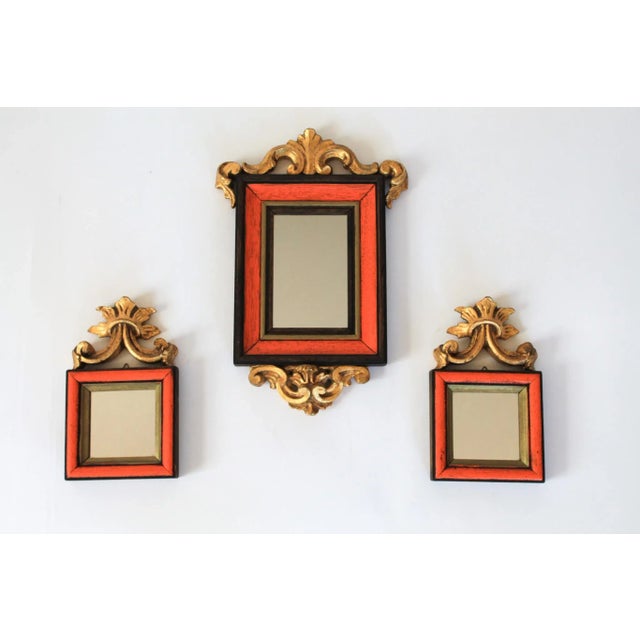 Mid-Century Modern Vintage Giltwood Italian Wall Mirrors S/3 For Sale - Image 3 of 8