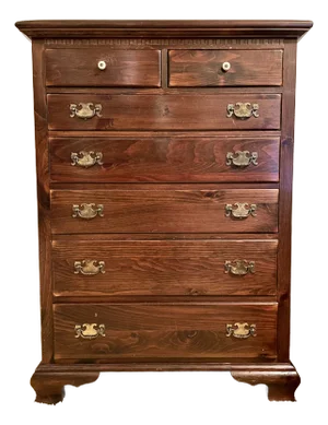 1970s Ethan Allen Old Tavern Collection Pine High Chest 7 Drawers