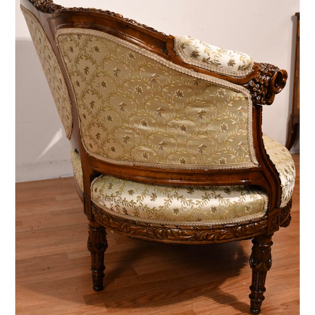 1920s Antique French Carved Walnut Spring-Seat Loveseat Sofa New Upholstery For Sale - Image 14 of 17