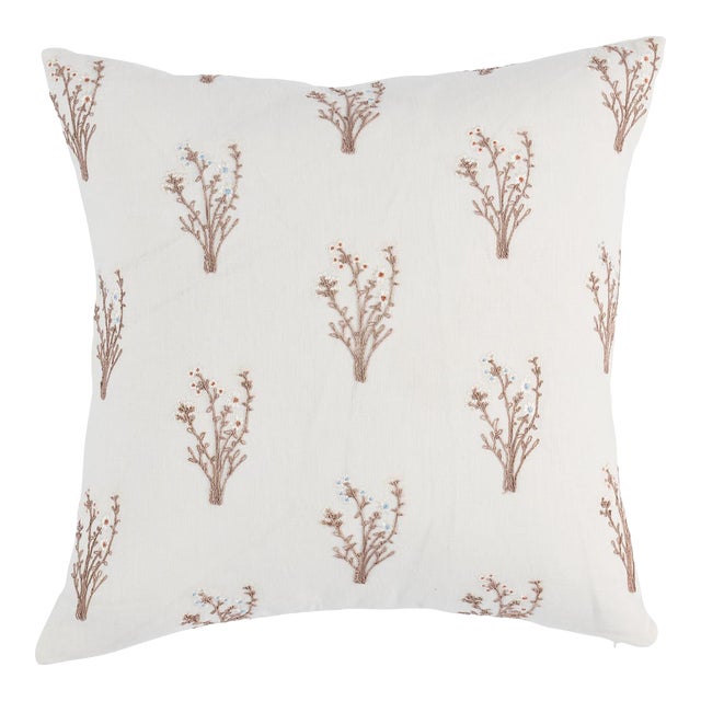 Schumacher x Johnson Hartig Stora Embroidery 22" Pillow in Ivory For Sale