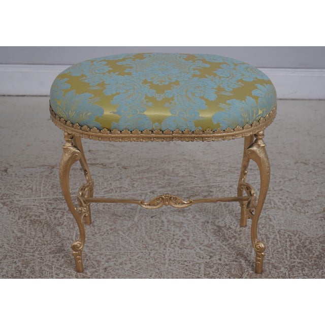 Age: C.1930s Details: Quality Damask Upholstered Seat Restored Vintage Stool French Style Professionally Reupholstered...