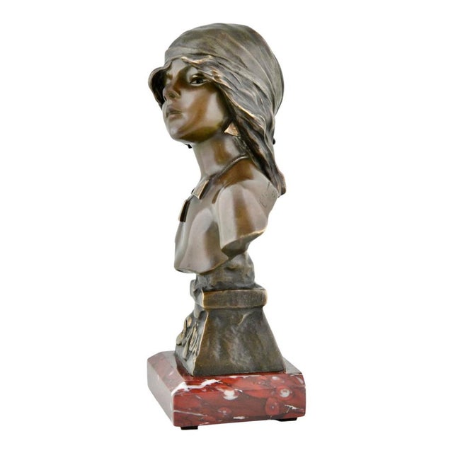 Emmanuel Villanis, Art Nouveau Saida Bust, 1890, Bronze on Marble Base For Sale - Image 3 of 11
