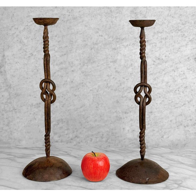 A Pair of Arts & Crafts Forged Wrought Iron Candle Holders, c. Early 20th Century - Pairs Nicely with Many Traditional &...