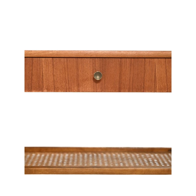 Scandinavian Teak Bedside Table with Vienna Straw, 1950s For Sale - Image 6 of 13