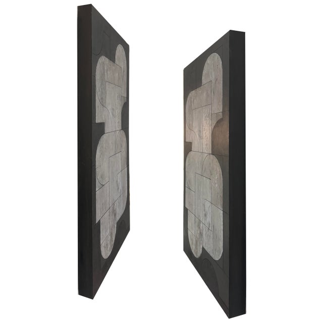 Wood Contemporary Geometric Abstract Oil and Cold Wax Painting Neutral Colors by Stephen Cimini For Sale - Image 7 of 8