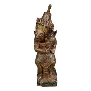 19th Century Carved Wooden Statue Depicting a God, India, 1800s For Sale