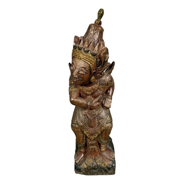 19th Century Carved Wooden Statue Depicting a God, India, 1800s For Sale