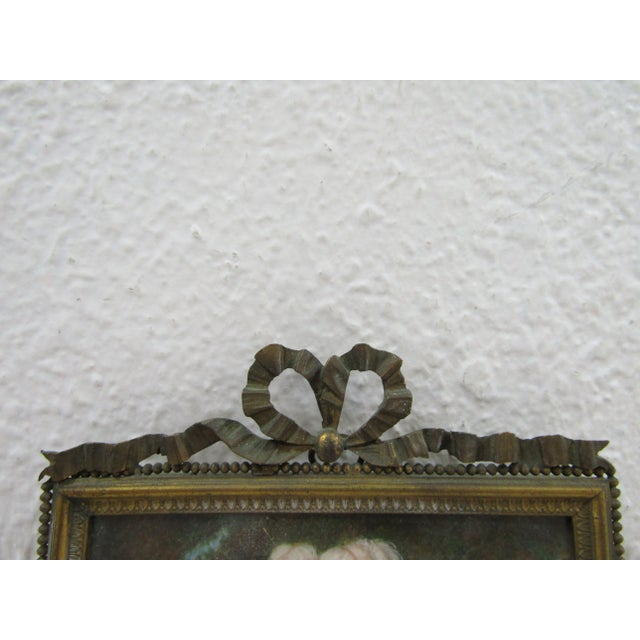 Antique French Bronze Ribbon Bow Top Frame Showing Marie Antoinette a La Rose For Sale - Image 9 of 9