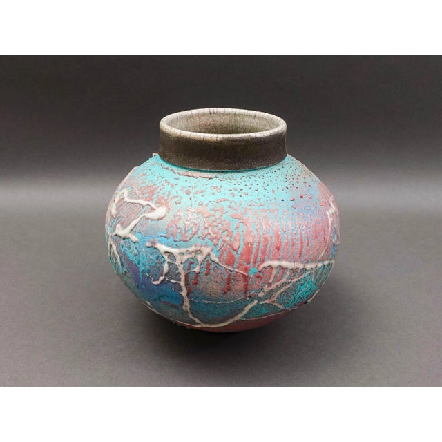 Steven Forbes deSoule 1987 Signed Raku Studio Pottery Urn Vase Sculpture. Measures approximately 8 1/2" diameter, 7 3/4"...