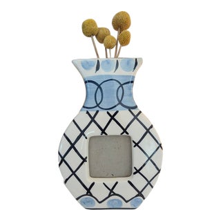 Vintage Pop Art Blue and White Grecian Vase Ceramic Picture Frame For Sale