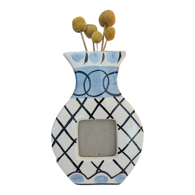 Vintage Pop Art Blue and White Grecian Vase Ceramic Picture Frame For Sale