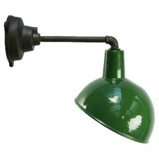 Vintage Industrial Green Enamel Cast Iron Wall Lights, 1950s For Sale