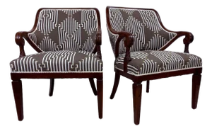 Early 20th Century Hand Carved Walnut Newly Upholstered, Regency Side Chairs