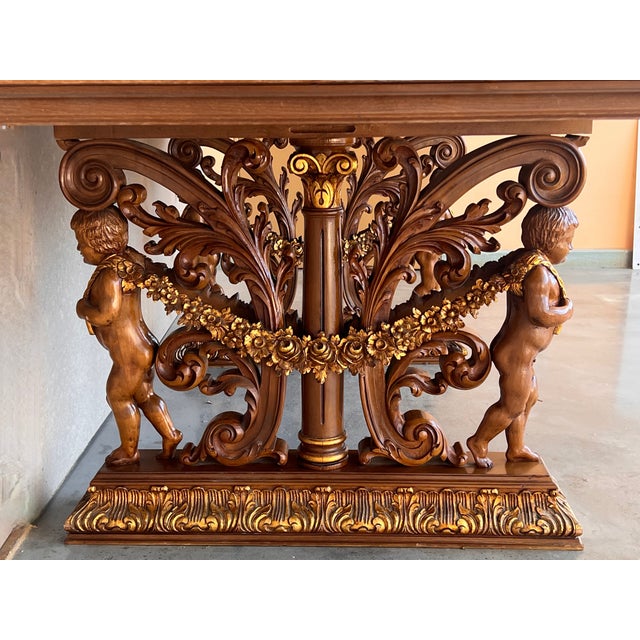 Brown Early 20th Century French Carved Bleached Oak Marquetry Center or Dining Table For Sale - Image 8 of 12