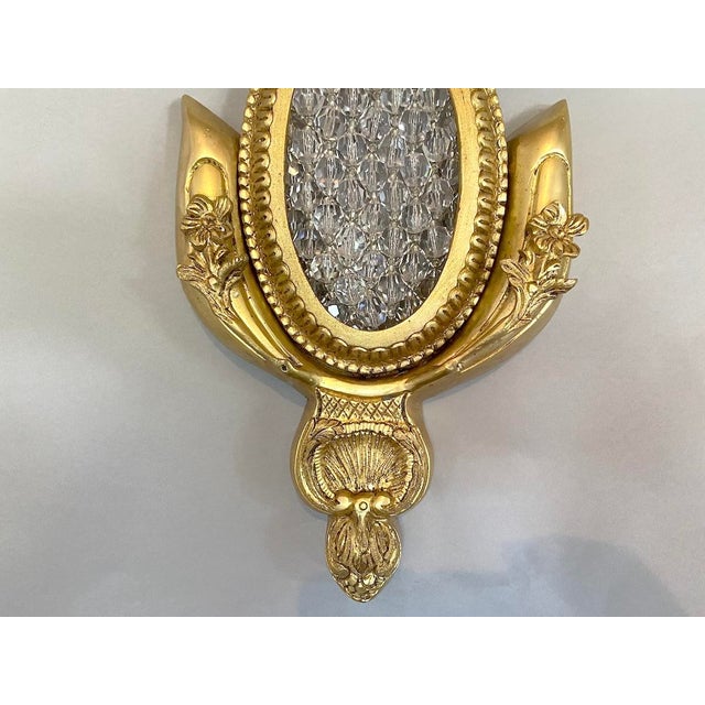 1970s French Louis XVI Gold Bronze Bead Wall Lamps Sconces 2pc- Pair For Sale - Image 9 of 13