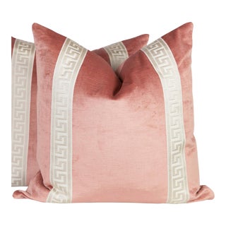 Blush Velvet Greek Key Pillow- Single For Sale