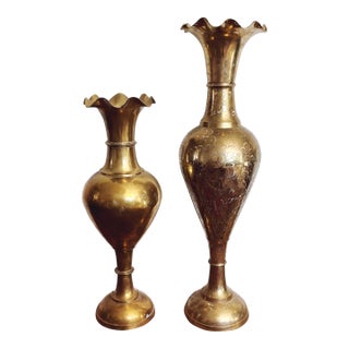 Vintage Pair of Large Indian Brass Vases For Sale