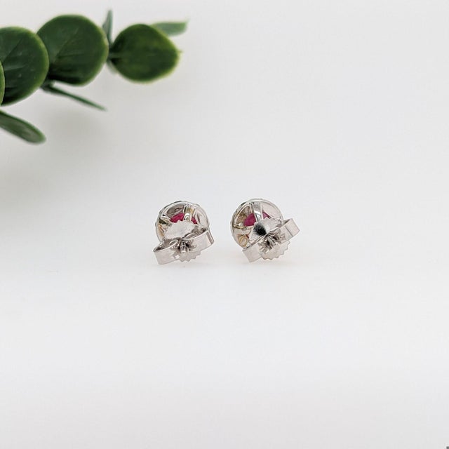 Pretty Mozambique Ruby Studs With Natural Diamond Halo in Solid 14k White Gold For Sale In Columbus - Image 6 of 6