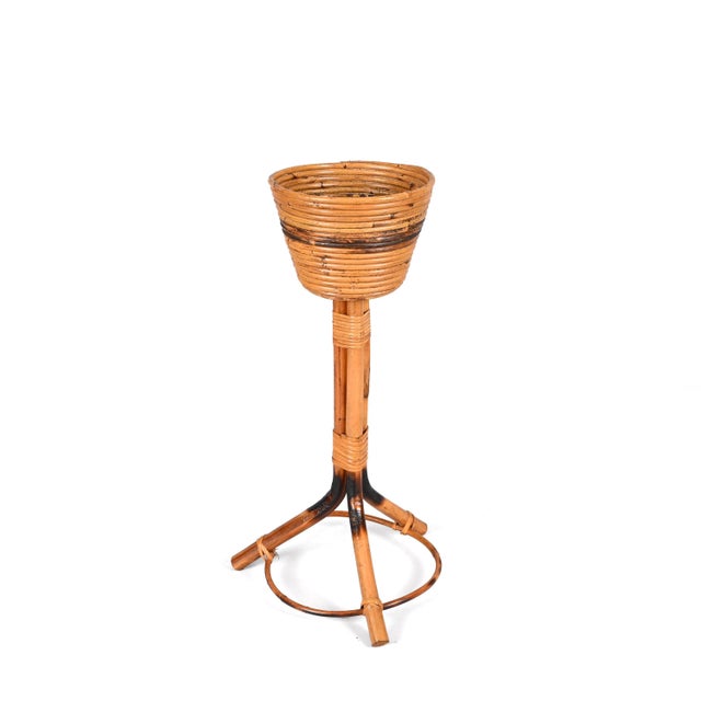 Mid-Century Italian Round Bamboo Cane and Rattan Plant Holder, 1950s For Sale - Image 17 of 18