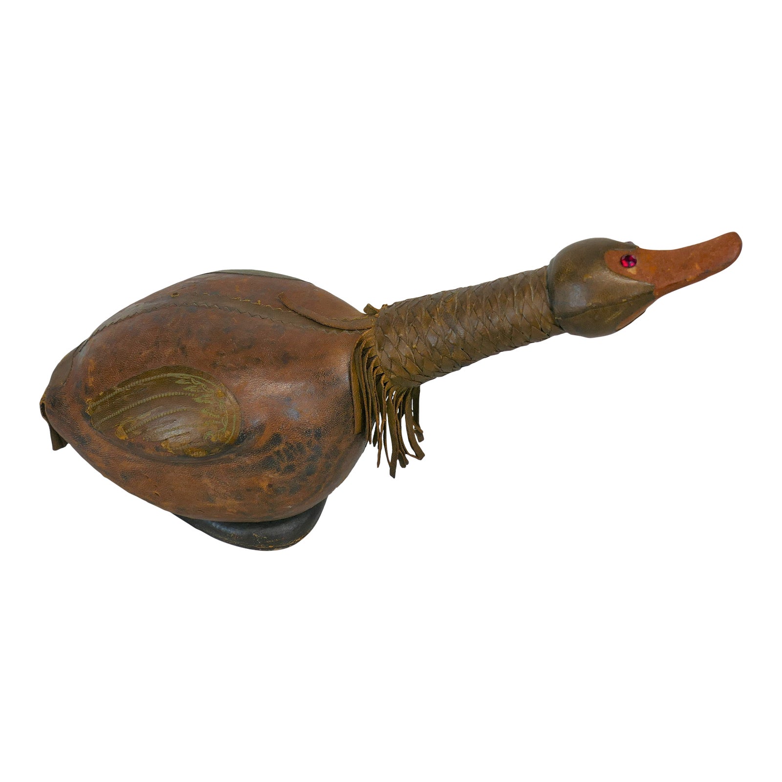 Mid 20th Century Italian Leather Duck Decanter Liquor Bottle Chairish