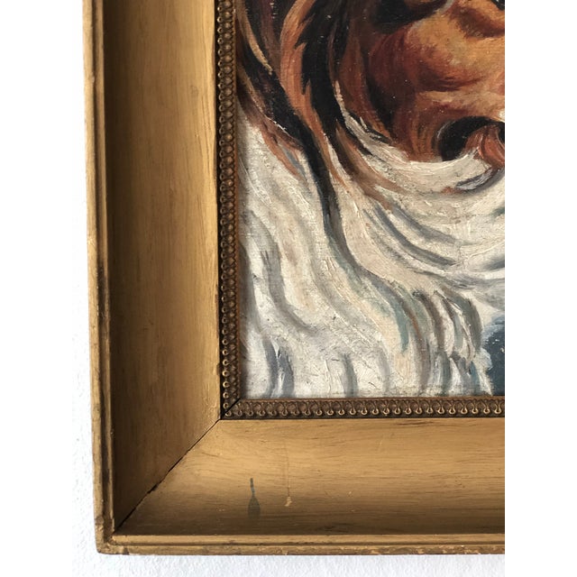 Textile Antique Original Dog Oil Painting, 19th Century Dog Portrait For Sale - Image 7 of 11
