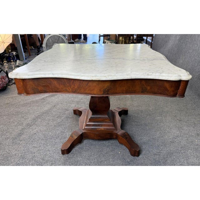 Traditional 19th Century Flamed Mahogany Marble Top Center Table For Sale - Image 3 of 11