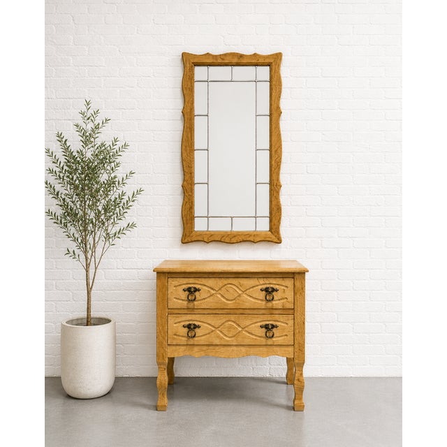 Mid Century Modern quarter-sawn white oak Entryway Cabinet + Mirror set attributed to Henning Kjaernulf. Transform your...