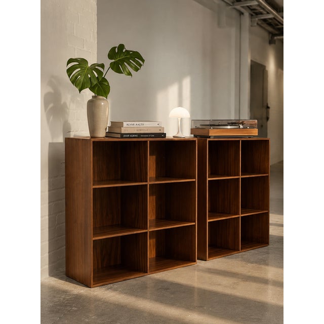 Bookcase module designed by mogens koch and produced by rud. Rasmussen, denmark, c. 1960s. executed in mahogany with six...
