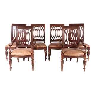 Bernhardt Ellipse Spiral Carve Italian Leather Seats Dining Chairs- Set of 6 For Sale