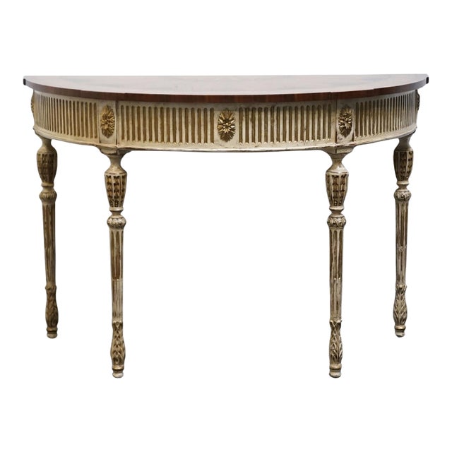 Ej Victor Newport Historic Collection Italian Provincial Shabby Chic 42" Demilune Console Table W. Inlaid Top 1000-44 For Sale