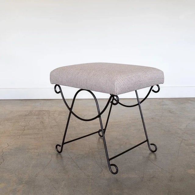 French Panoplie Iron Loop Stool, Brown Stripe For Sale - Image 3 of 10