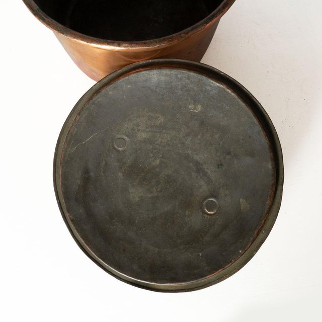 Metal Antique Copper Pot With Lid and Iron Handle For Sale - Image 7 of 7