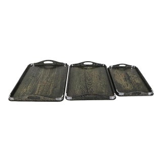 Set of 3 Nesting Mid Century Trays Made in Japan by Tilso C 1950's in Cerused Oak Finish For Sale