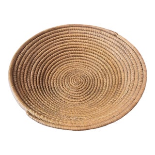 Early 20th Century Handwoven Coiled Rattan Shallow Basket For Sale