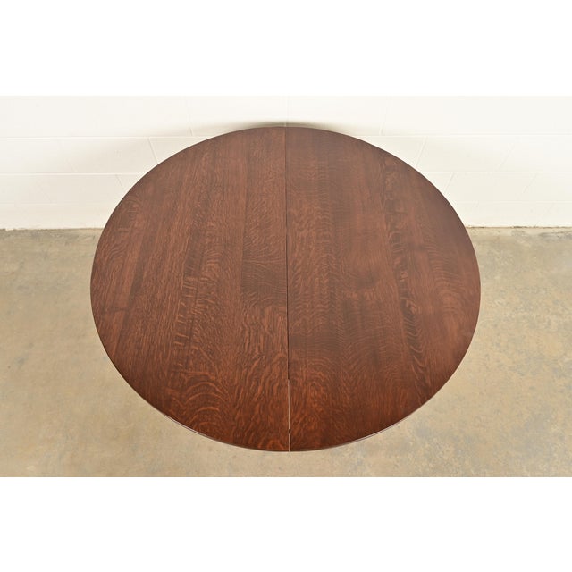 Early 20th Century Gustav Stickley Style Antique Mission Oak Arts & Crafts Split Pedestal Extension Dining Table, Circa 1910 For Sale - Image 5 of 10