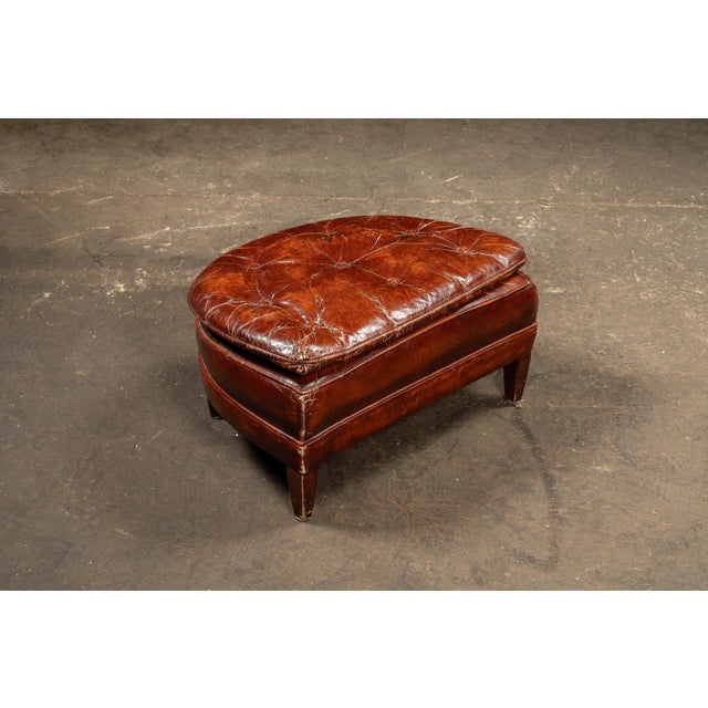 Vintage Tufted Leather Chesterfield Armchair and Ottoman by Hickory Chair For Sale - Image 9 of 15