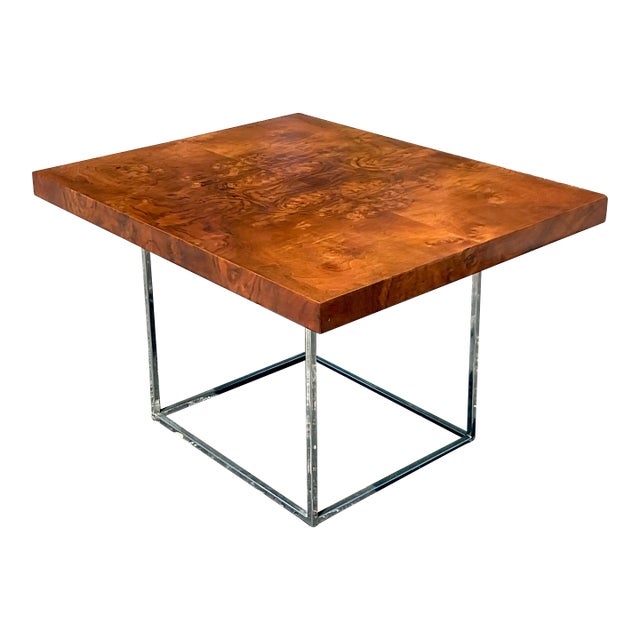 1970s Vintage Boho Burl Wood and Chrome Coffee Table After Milo Baughman Chairish