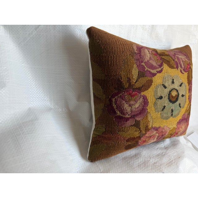 18th Century French Aubusson Floral Medallion Tapestry Pillow For Sale - Image 4 of 7