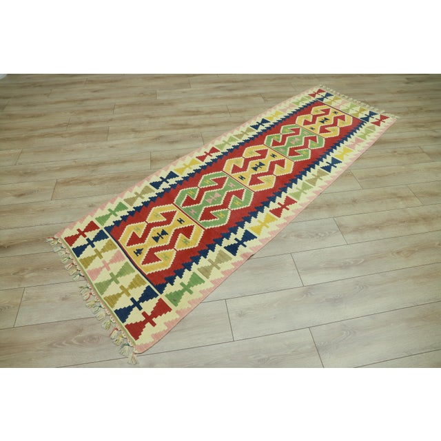 Traditional 1970s Turkish Traditional Hand Knotted Red Oushak Kilim Rug Runner For Sale - Image 3 of 10