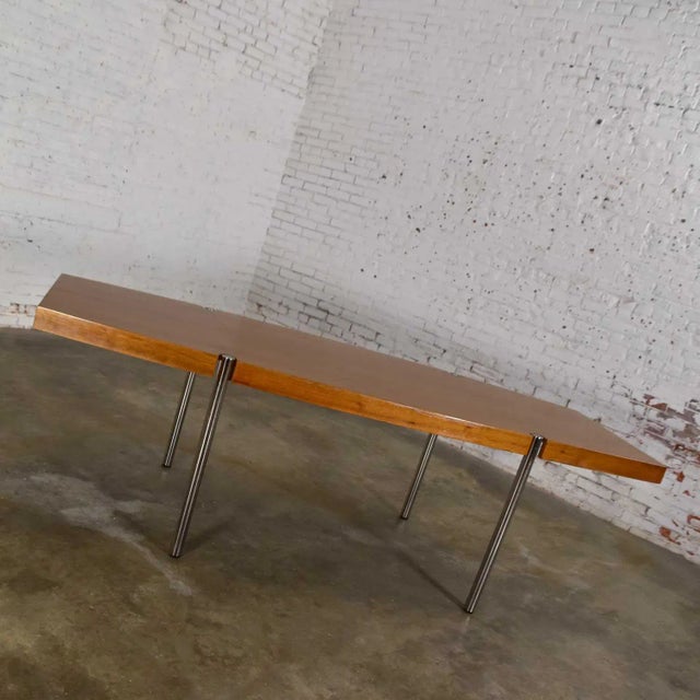 Brown Late 20th Century Modern Dining or Conference Table Walnut and Chrome Boat Shaped by Jens Risom for Howe Furniture For Sale - Image 8 of 13