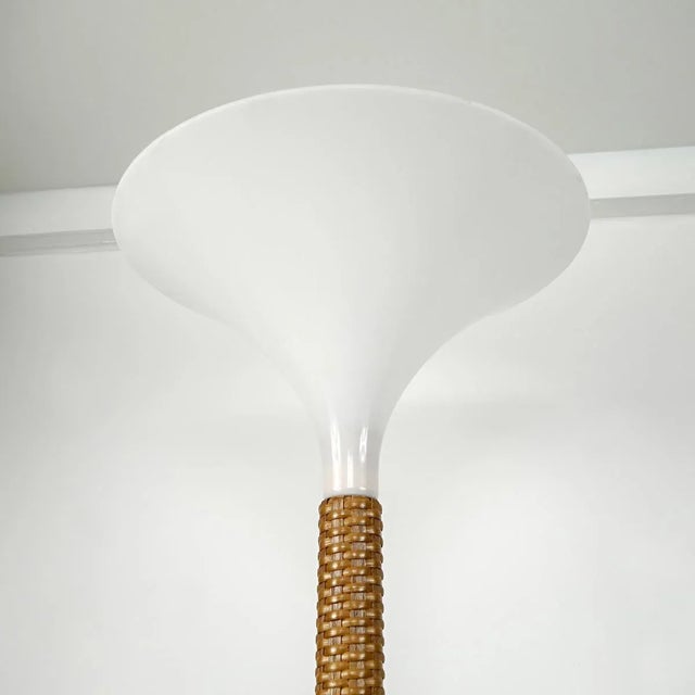 Mid-Century Modern Modern Floor Lamp with Braided Rattan Base and White Witch Hat Shade, 1970s For Sale - Image 3 of 8