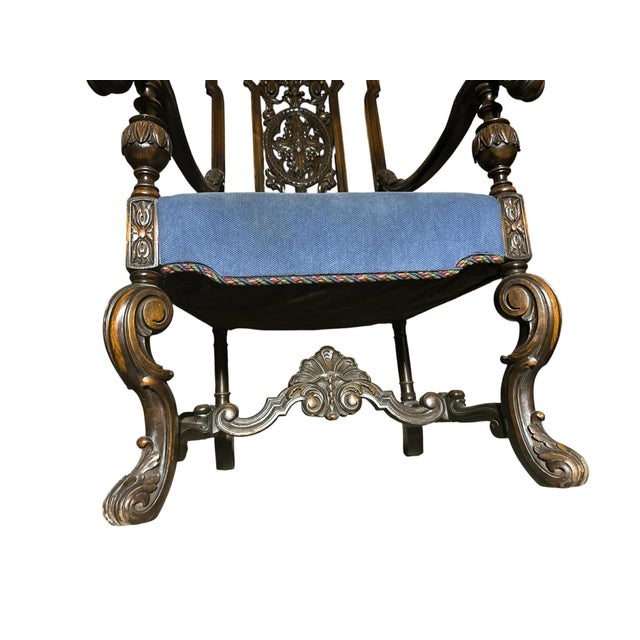 Baroque Antique Baroque Heavily Carved Walnut Hacienda Chair - 19th Century - 29" X 24" X 48" For Sale - Image 3 of 7