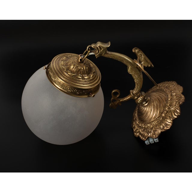 1950s Spanish Empire Cast Brass Dragon Sconces With Scavo Glass Globes - A Set of 4 For Sale - Image 10 of 11