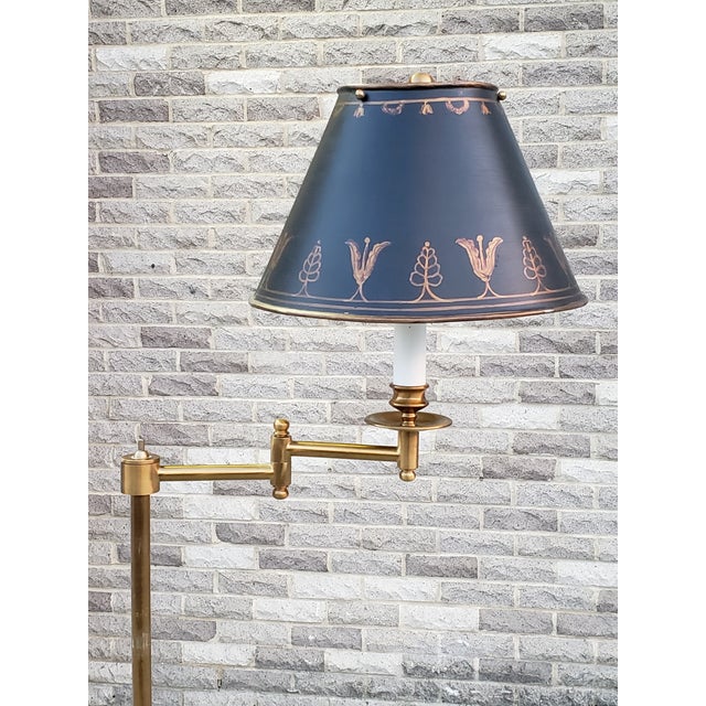 Lillian August Tole Painted Brass Swing Arm Floor Lamp