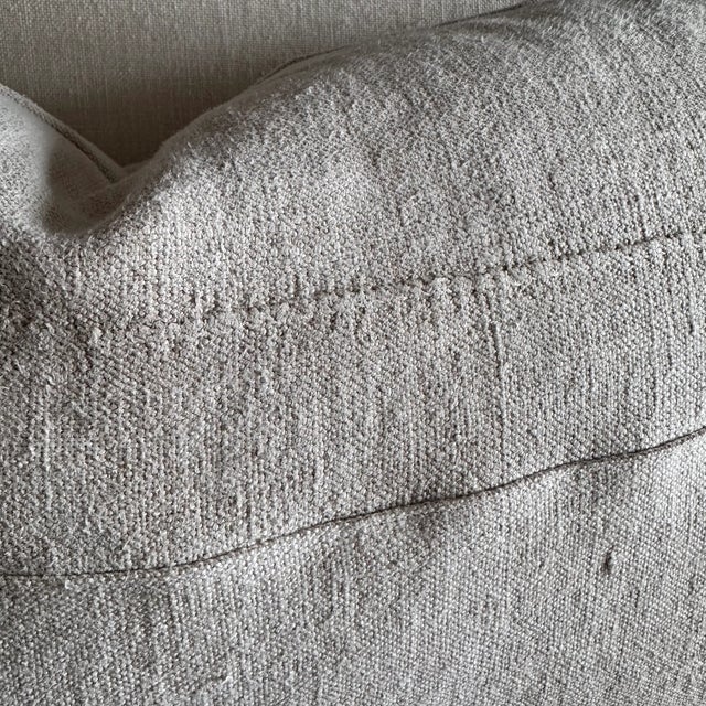 Textile Pillow Made from Antique French White Grain Linen For Sale - Image 7 of 8