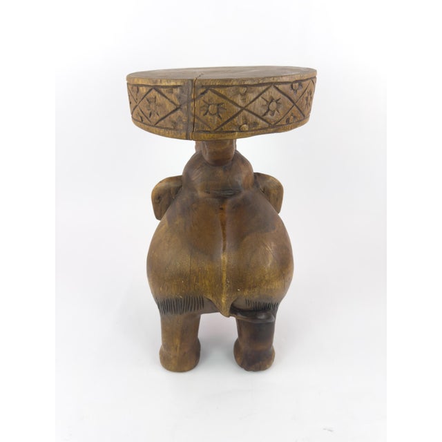 Vintage Thai Hand-Carved Hardwood Elephant Side Table / Sculptural Stool For Sale - Image 12 of 18