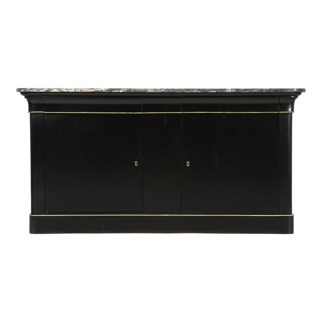 Antique French Louis Philippe Style Buffet Ebonized Grey Marble Restored C1800's For Sale